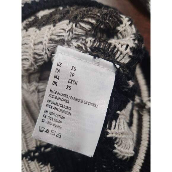 American Eagle Y2K Inspired Aztec Southwestern Knit Hoodie Sweater Neutral XS - Picture 4 of 8